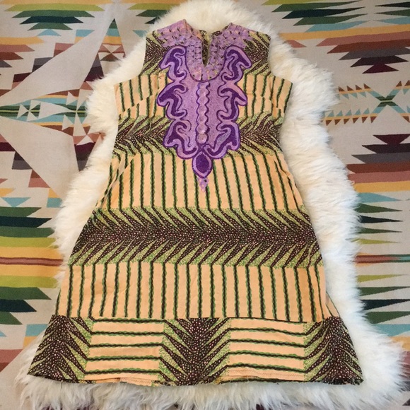 Handmade Tribal Vintage Dashiki Sheath Dress - Picture 1 of 7